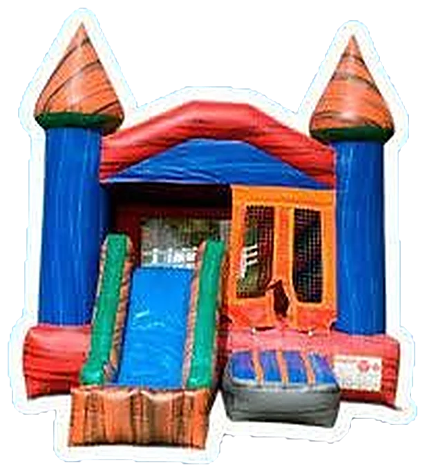 Castillo inflable azul con chorrera frontal