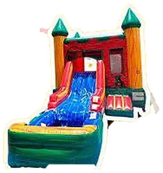 Castillo inflable con chorrera frontal y piscina