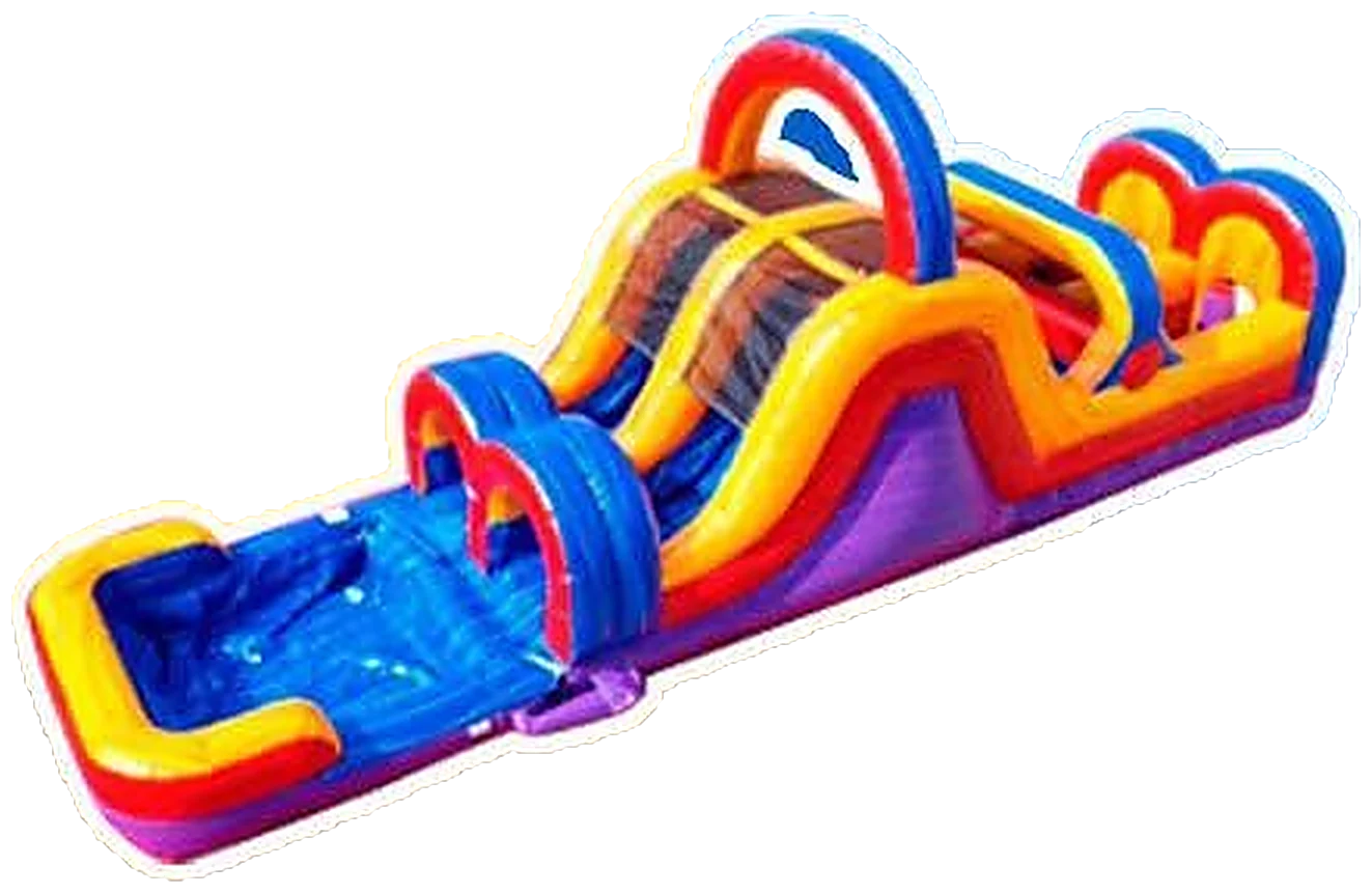 Carrera de obstáculos inflable grande con piscina